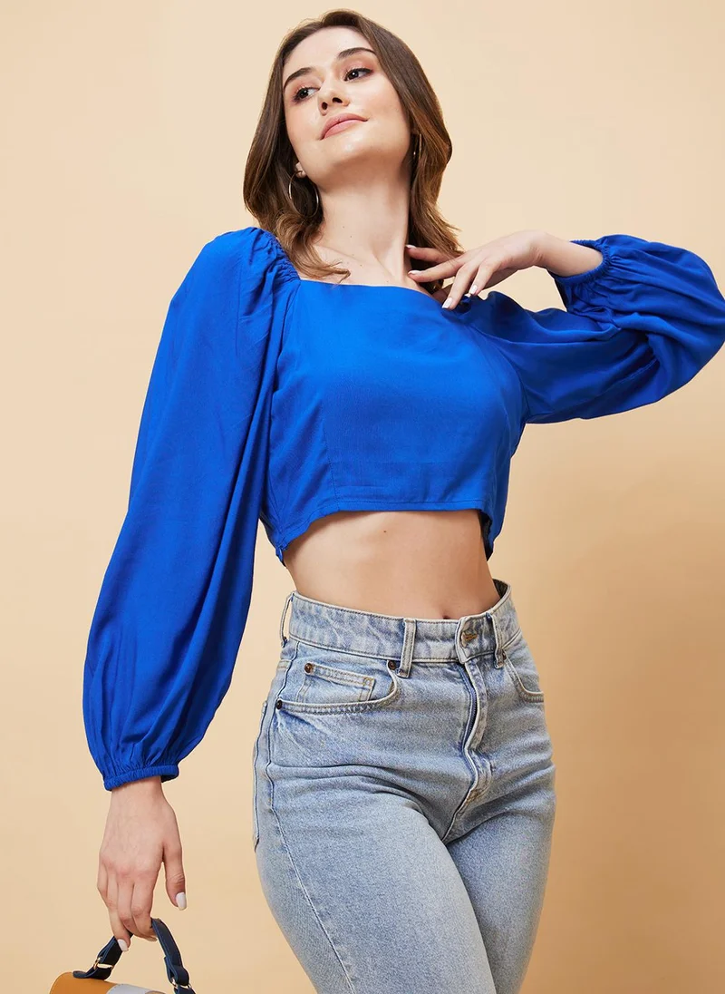 globus Globus Women Puff Sleeve Cotton Crop Top
